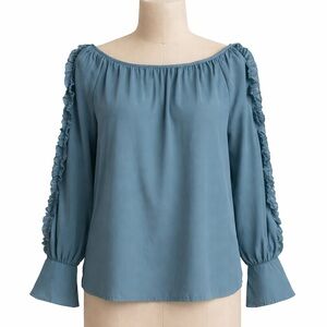 Walter Baker Teal Blouse with Ruffle Sleeves